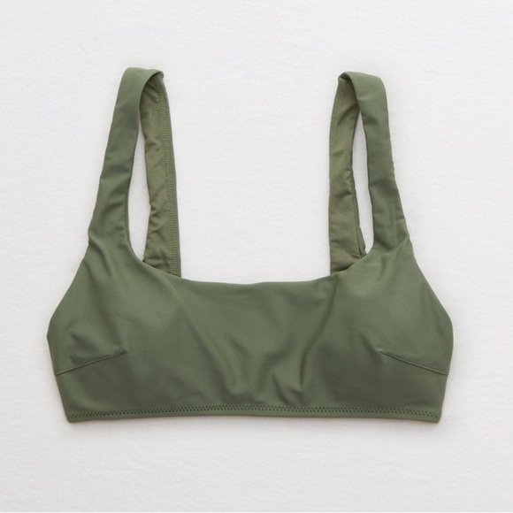 Aerie Swim Top Green Scoop Neck Wide Straps New - Picture 3 of 6